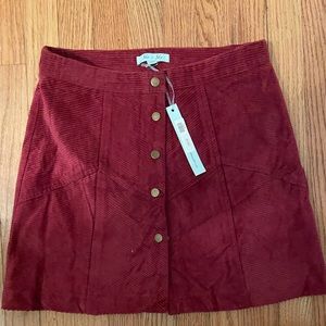 Wine Corduroy Button Skirt